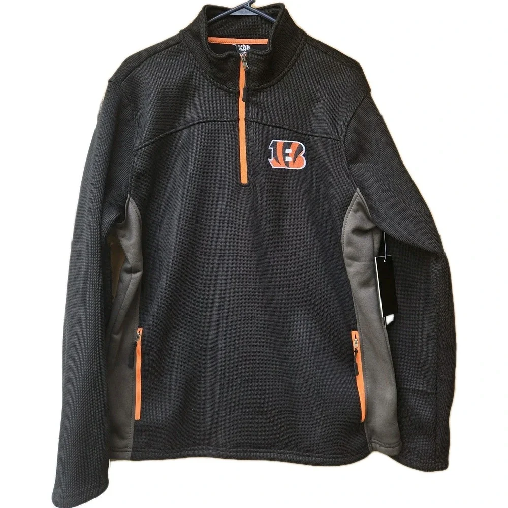 Cincinnati Bengals Mens L NFL Team Apparel Quarter Zip Sweater Sweatshirt